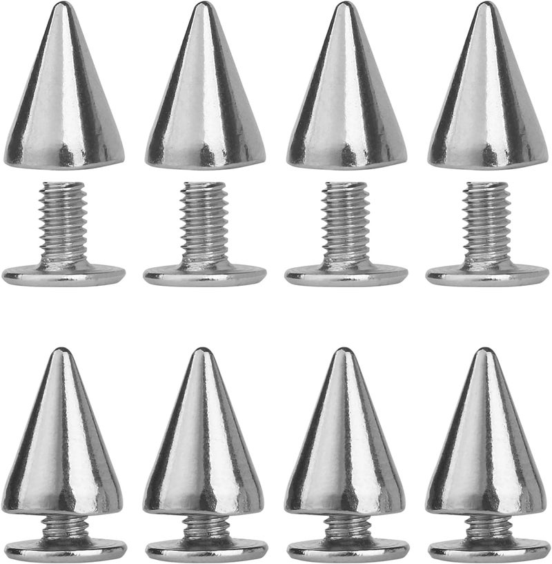 biteyued 100 Pairs Cone Spikes Screwback Studs,Metal Bullet Cone Spikes, 7x10mm Metal Spikes Studs, for Punk Rock Style Clothing Belt Shoe Bag Dog Collar DIY Leather Crafts,Silver - Image 4